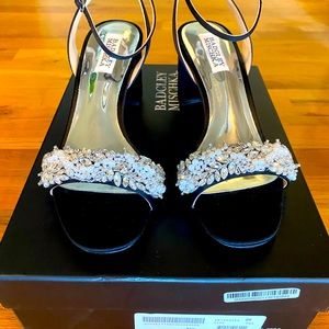 Badgley Mischka embellished black satin heels, style- Clara, color- black